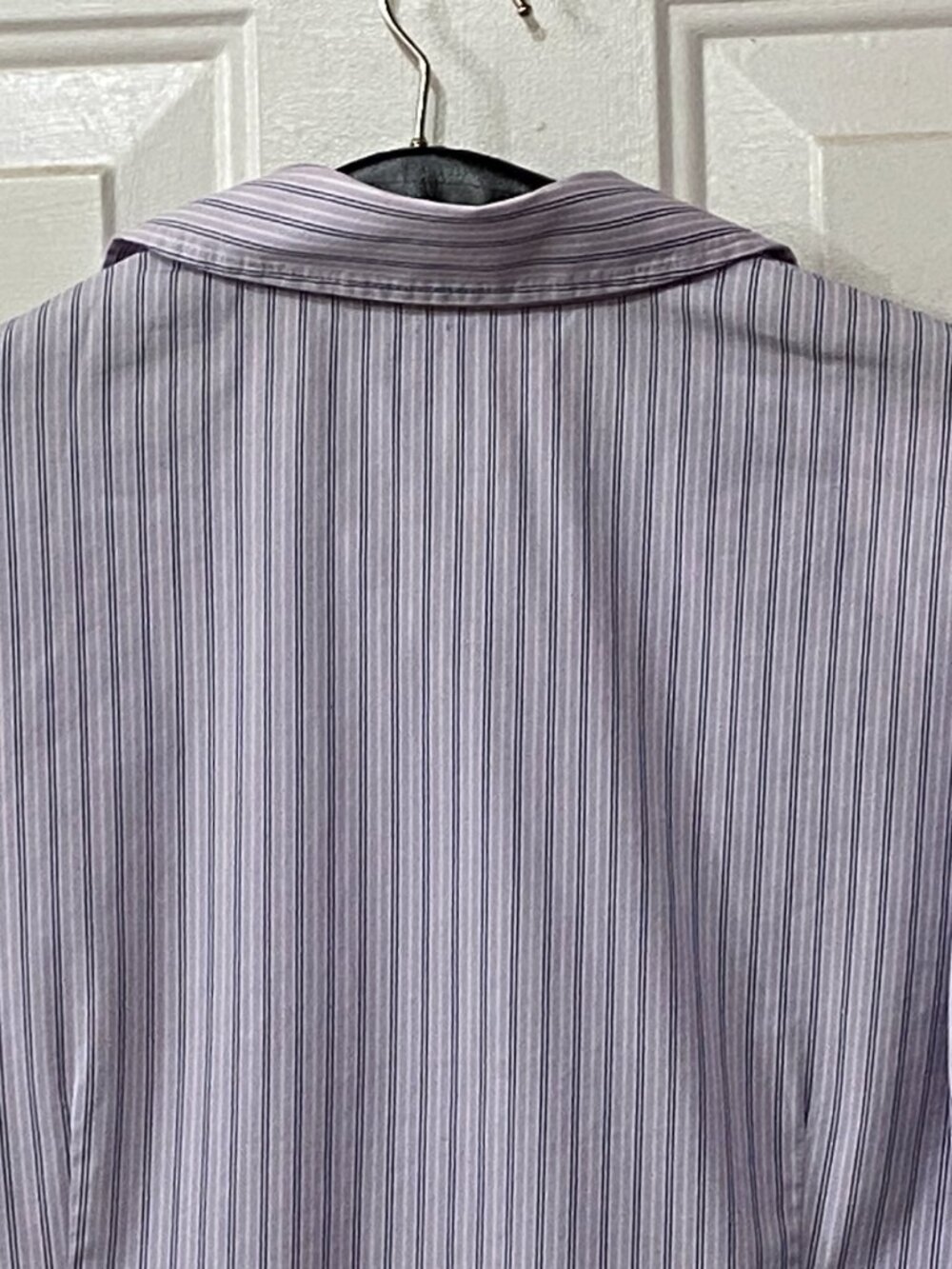 Lafayette 148 Sz 10 Blouse Button Up Shirt Long Sleeve Lavender/White Striped - Picture 6 of 10